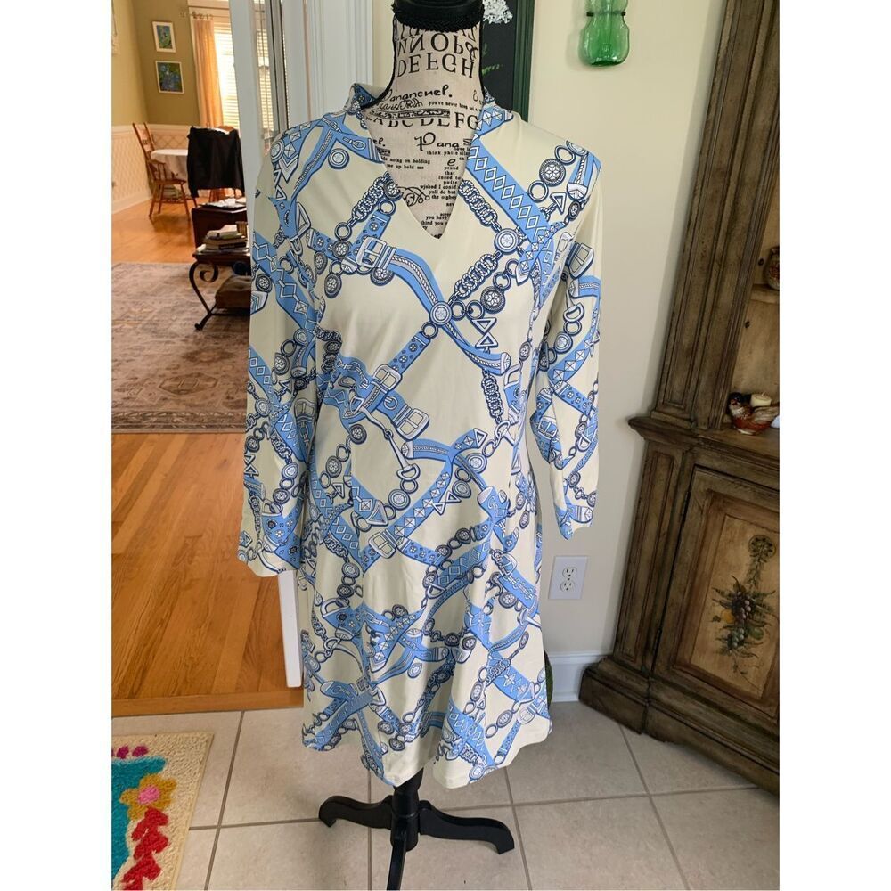 J. McLaughlin Blue and Cream Midi Dress